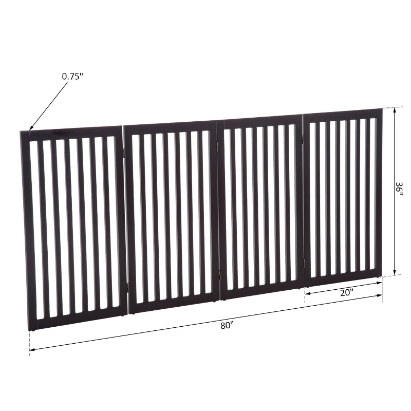 PawHut 36" x 80" Wooden Freestanding 4 Panel Expandable Pet Gate - Rich Espresso