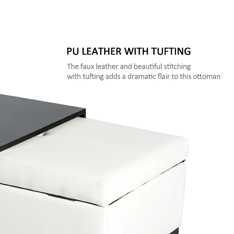 HomCom 42” Rectangular Faux Leather Storage Ottoman Bench with Tray - Cream White