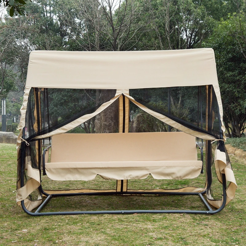 Outsunny 3 Seat Outdoor Covered Convertible Swing Chair / Bed with Mosquito Netting