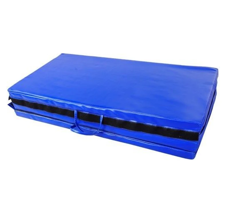 Soozier 10' L x 4' W x 2" H PU Leather Folding Gymnastics / Martial Arts Tumbling Mat - Blue