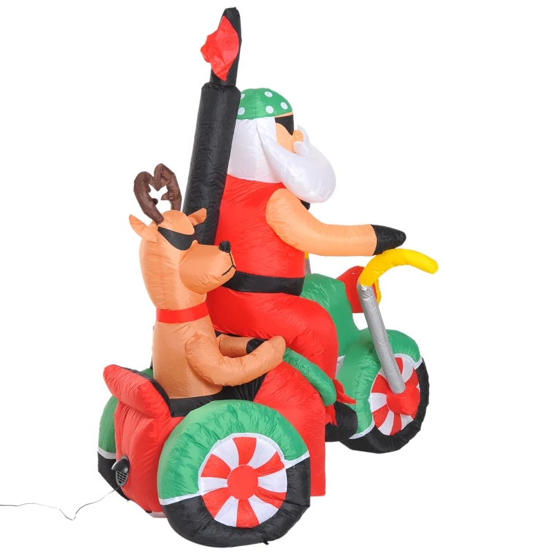 HomCom 6' Christmas Inflatable Santa Claus Reindeer Riding Motorcycle LED Lighted Yard Decoration