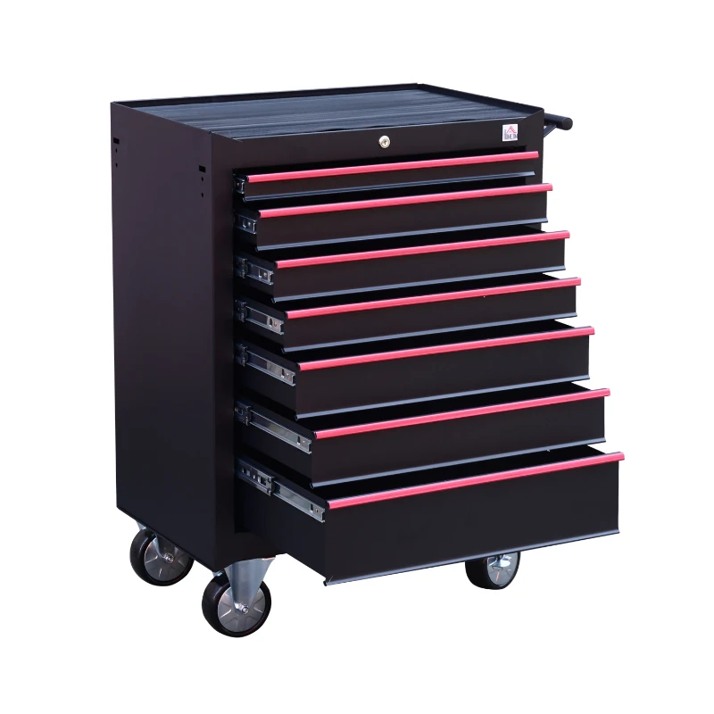 HomCom Steel Rolling Tool Chest Storage Cabinet with 7 Sliding Drawer & Handle