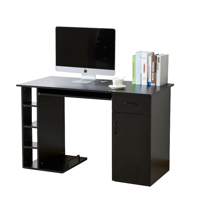 HomCom 47" Compact Wooden Modern Home Office Desk with Storage Shelves and Cabinet - Black