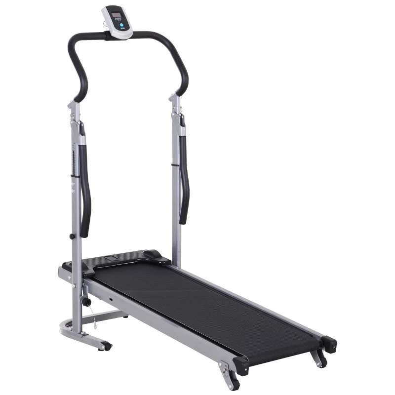 Soozier 2-in-1 Foldable Treadmill Walking Pad Manual Treadmill Machine Sit Up Bench with LCD Screen Home Exercise Fitness