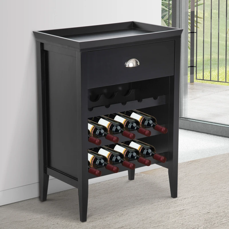 HomCom 33" 15 Bottle Floor Wine Rack Storage Cabinet - Black