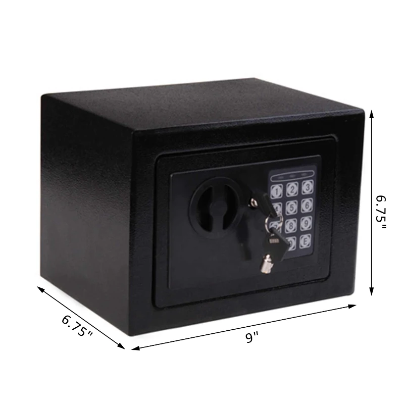 HomCom 9" x 7" x 7" Steel Electronic Digital Security Safe - Black