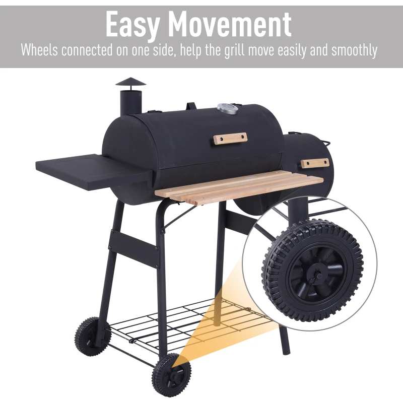 Outsunny 48" Steel Portable Backyard Charcoal BBQ Grill and Offset Smoker Combo with Wheels