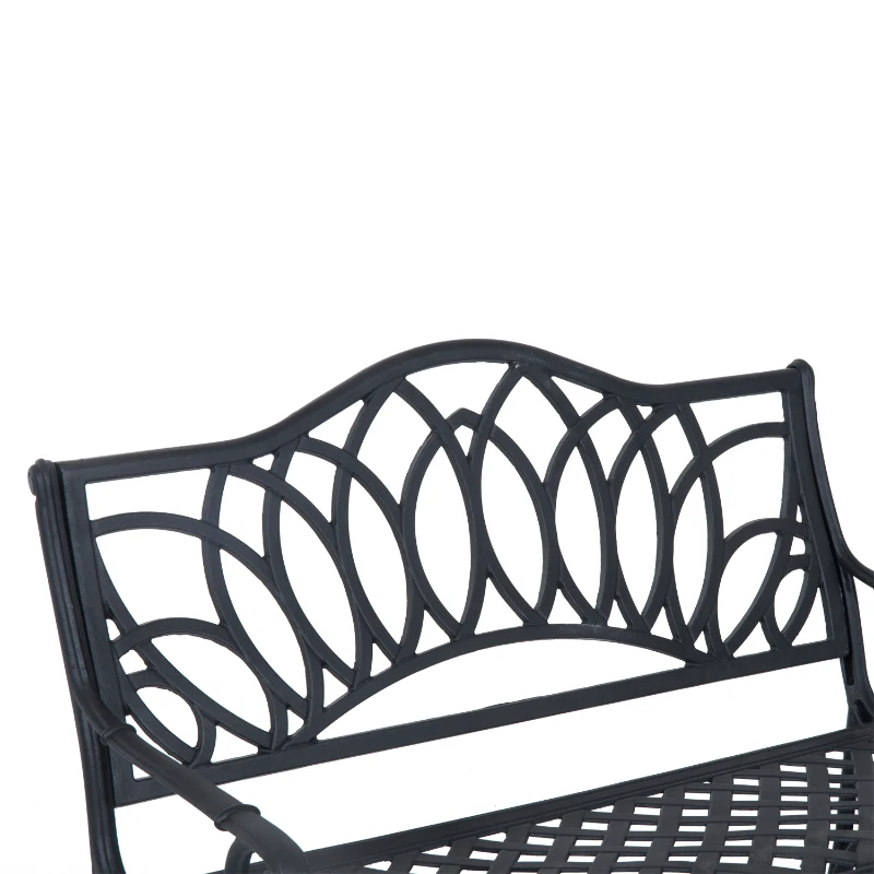 Outsunny 41" Lotus Flower Pattern Decorative Outdoor Garden Bench - Black