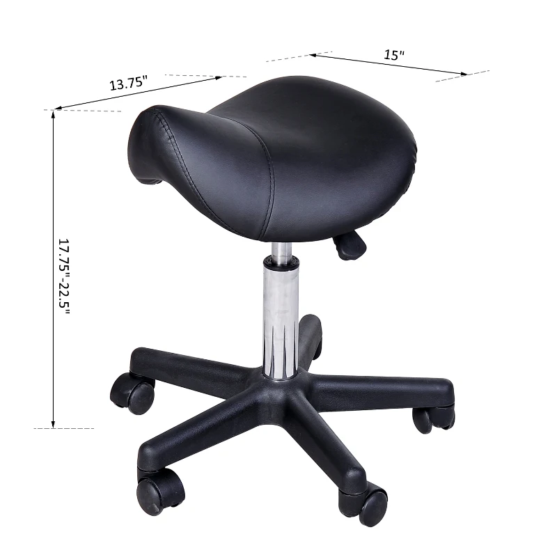 HomCom Ergonomic Adjustable Hydraulic Rolling Swivel Spa Salon Saddle Stool Chair - Black