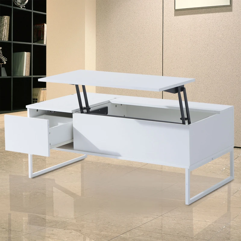 HomCom 43" Modern Lift Top Coffee Table with Hidden Storage - Matte White