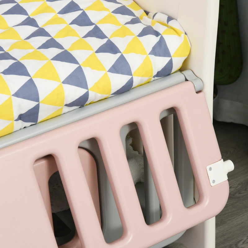 Qaba Convertible Crib with Wheels, Bedside Bassinet Use, and Rocking Cradle Abilities, Baby Crib without Mattress, Colors for Baby Boy or Baby Girl, Bassinet Crib, Pink