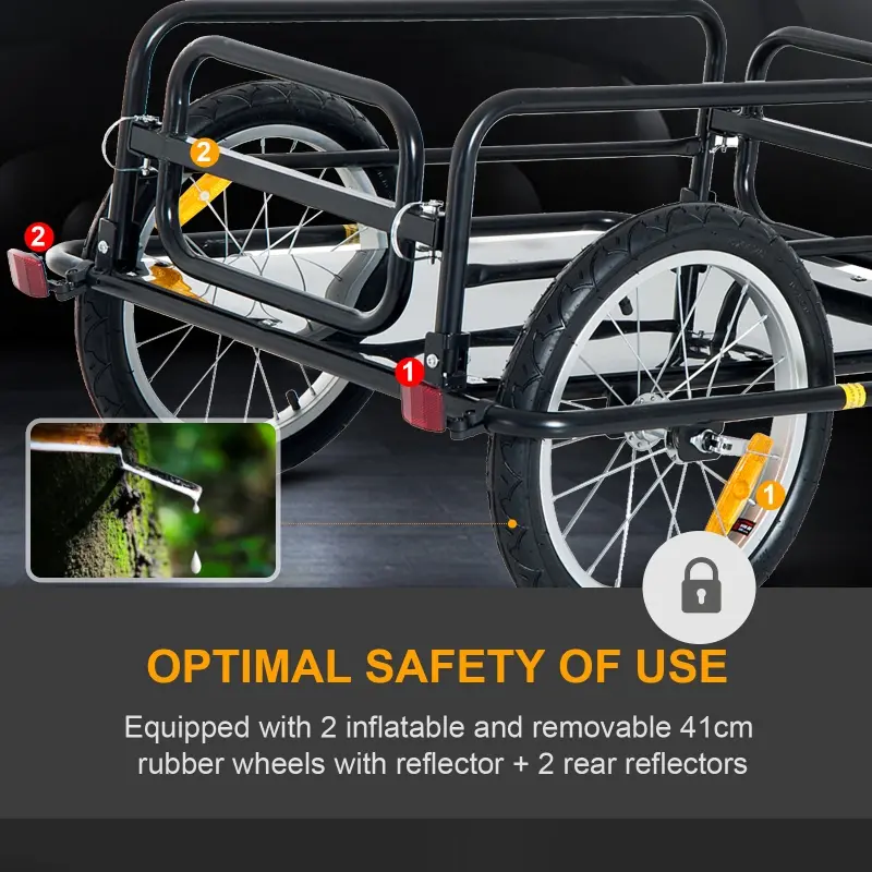 Aosom Cycle Utility Trailer All-terrain Folding Bicycle Storage Cart with Hitch for Pavement, Gravel, Grass, Sand, Mud, Hills