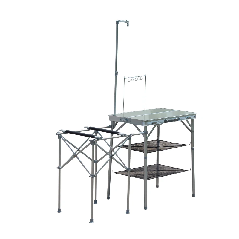 Outsunny 4.5' Compact Portable Folding Suitcase Camp Kitchen Outdoor Camping Table with Windscreen