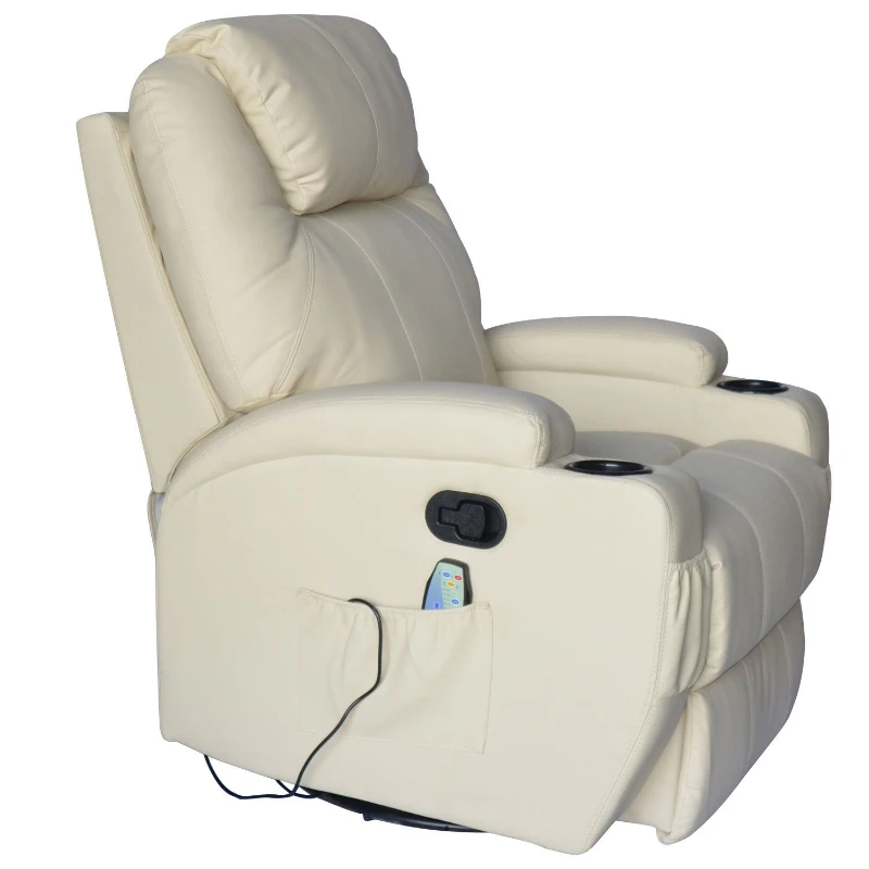 HomCom Faux Leather Heated Massage Recliner Chair with Remote - Cream White