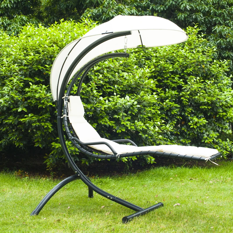 Outsunny Outdoor Hanging Sky Swing Chair with Stand – Cream