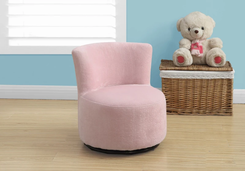 Monarch Kids' Upholstered Swiveling Accent Chair - Fuzzy Pink