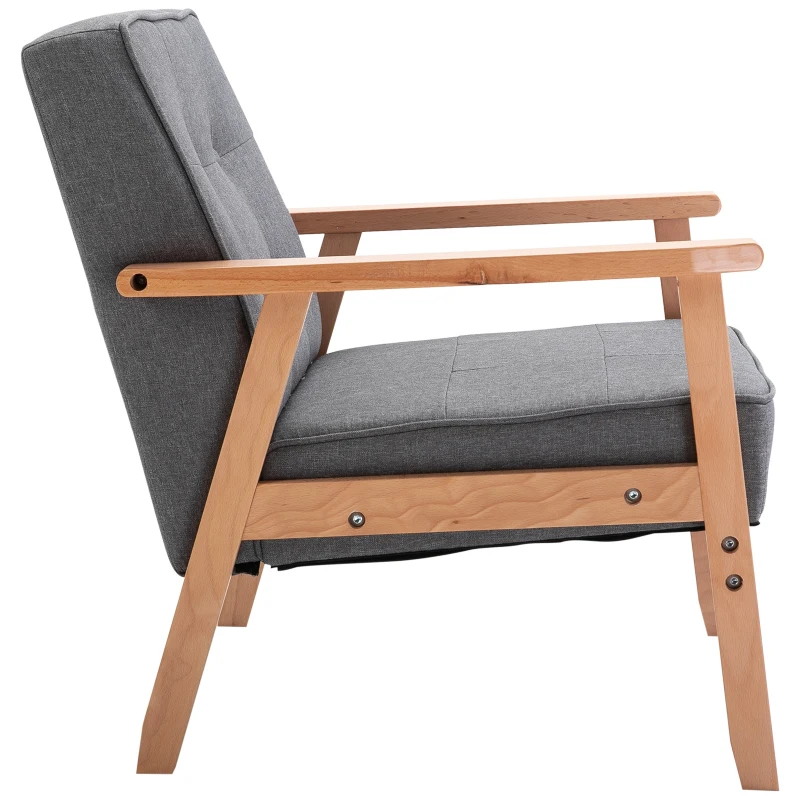 HOMCOM Mid-Century Accent Chair Modern Fabric Upholstered Tufted Back Lounge Sofa Seat - Grey