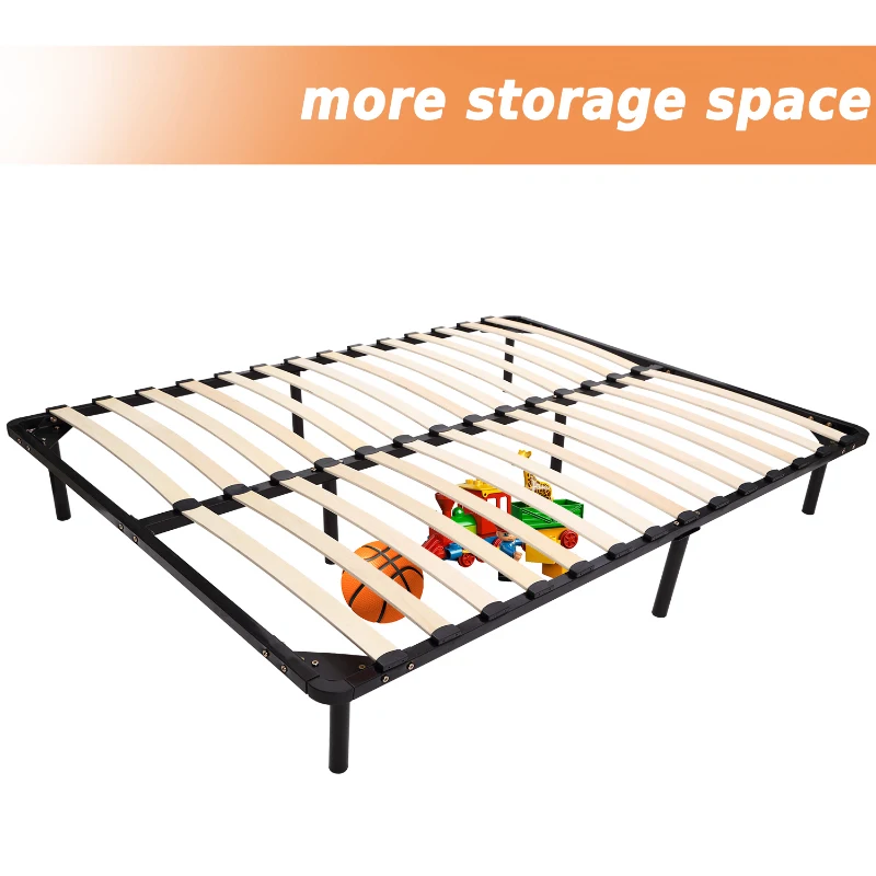 HomCom Full Size Torsion Arched Wood Slat Steel Platform Bed Mattress Frame - Black