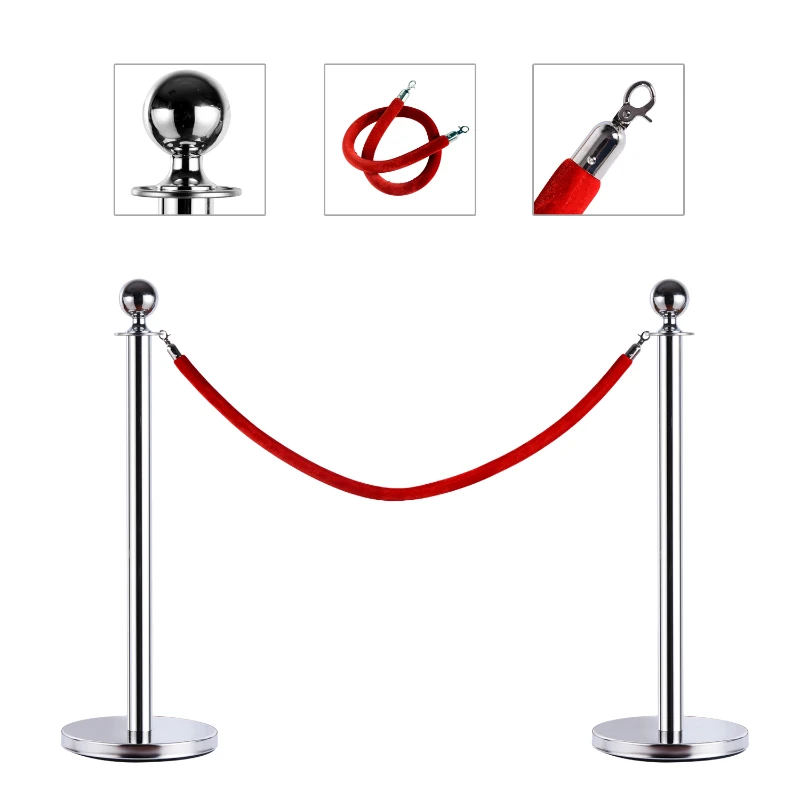 HomCom Chrome Crowd Control Red Velvet Rope Stanchion Barrier