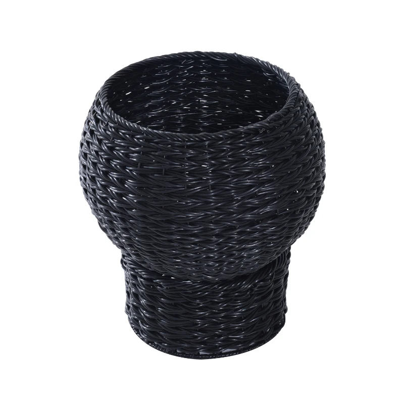 Pawhut 21" Hooded Rattan Wicker Elevated Cat Bed - Black/Beige