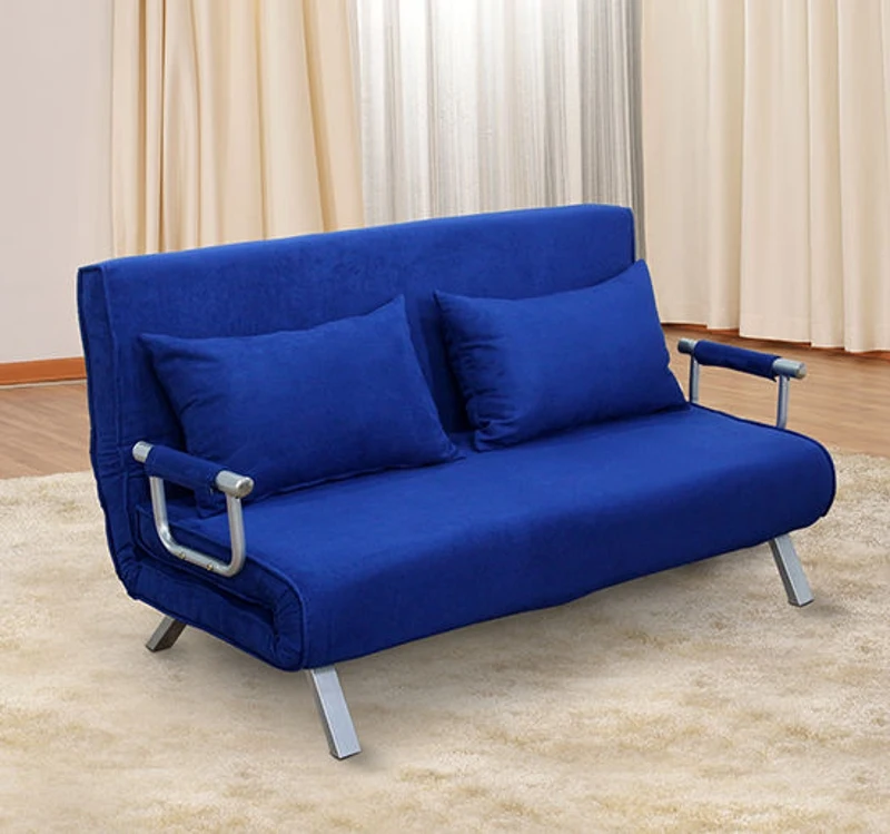 HomCom Full Size Folding 5 Position Steel Convertible Sleeper Bed Chair - Deep Blue