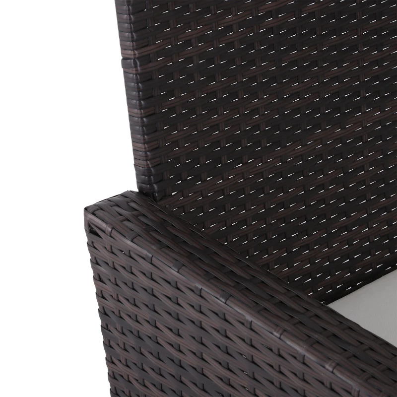 Outsunny 2 Piece Rattan Wicker Outdoor Loveseat with Sunshade Canopy and Nesting Ottoman Footrest - Brown