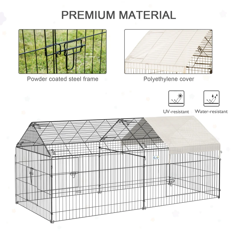 PawHut 87" x 41" Crate Galvanized Metal Outdoor Pet Enclosure with Removeable Protective Cover Black/White