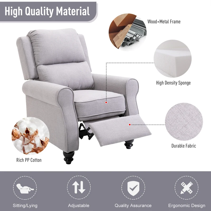 HOMCOM Modern Manual Recliner Armchair with Retractable Footrest  Grey