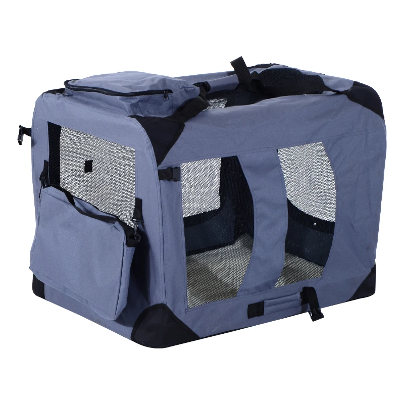 Pawhut 32" Soft Sided Folding Crate Pet Carrier - Gray