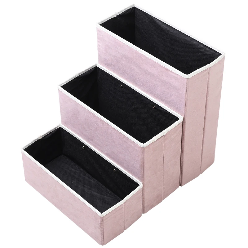 PawHut 3 Step Foldable Pet Stairs for Small Dogs  Suede Fleece  16” L x 20” H - Grey