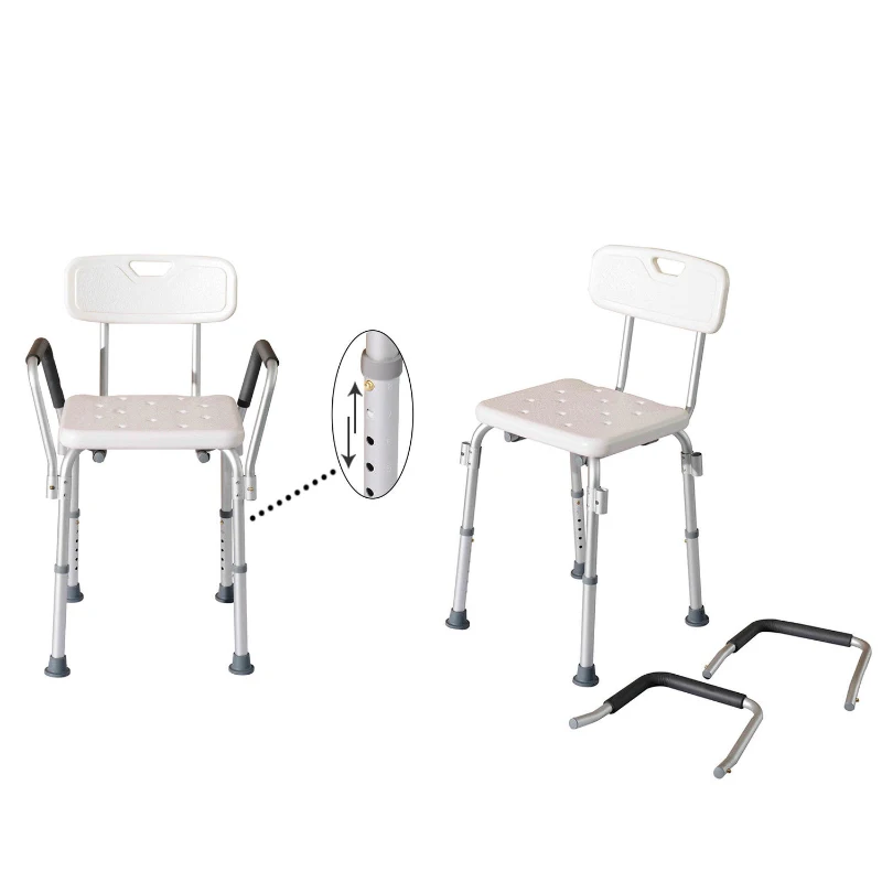 HomCom Sturdy Adjustable Medical Shower Seat Bath Chair Stool with Arms and Backrest for the Injured and Geriatric