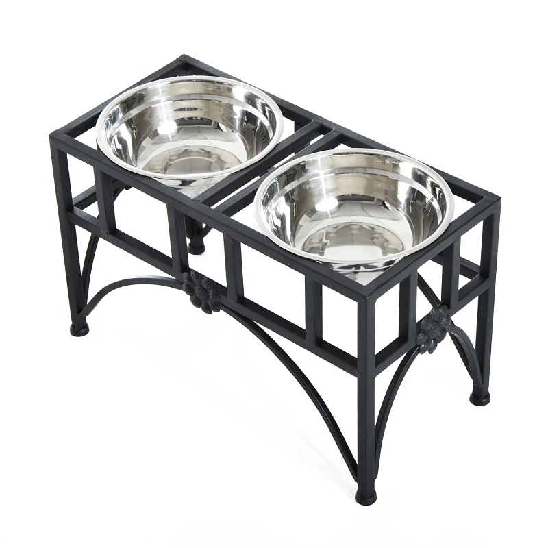 PawHut 22" Double Stainless Steel Heavy Duty Dog Food Bowl Outdoor Indoor Elevated Metal Pet Puppy Feeding Station