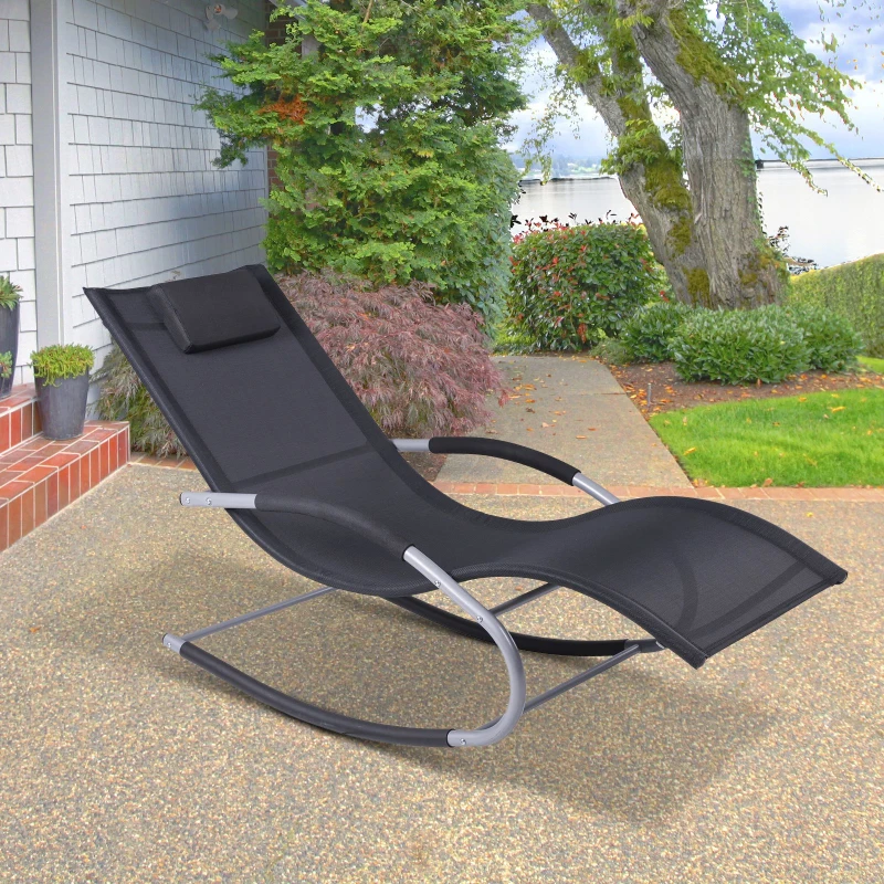 Outsunny Chaise Rocker Patio Lounge Chair Swing Recliner with Pillow