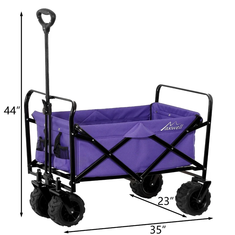 Aosom Utility Folding Wagon Big Wheels Compact Outdoor Garden Cart with Steel Structure for Shopping, Fishing, Gardening, Camping, Beach - Purple