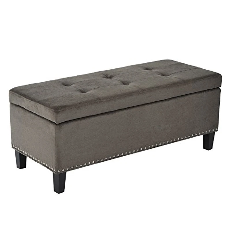 HomCom Large 42" Tufted Linen Velvet Fabric Storage Bench Ottoman - Dark Grey
