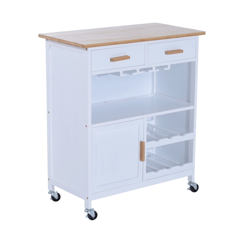 30" Kitchen Island Rolling Cart With 6 Bottle Fancy Wine Rack