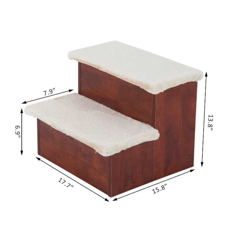 PawHut 14" 4 Step Portable Folding Wooden Easy Climb Pet Stairs Ramp with Storage Compartments