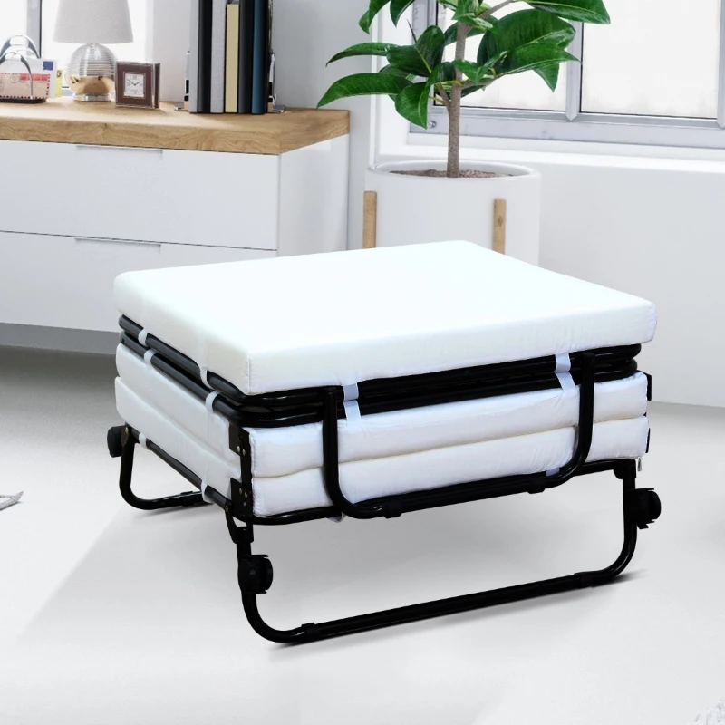 HomCom Twin Size Folding Convertible Sleeper Bed Ottoman with Beige Slipcover