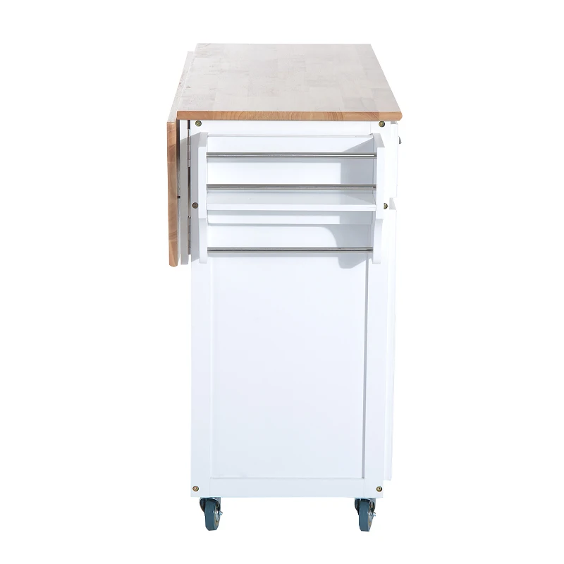 HomCom Kitchen Rolling Island Cart with Drawers Wood Top Drop-Leaf Table Cart on Wheels - White