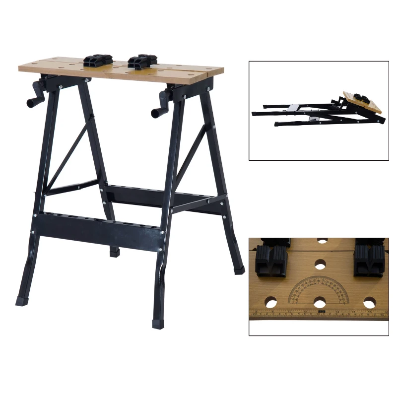 HomCom 25” Adjustable Folding Portable Work Bench and Vise – 330lb Capacity