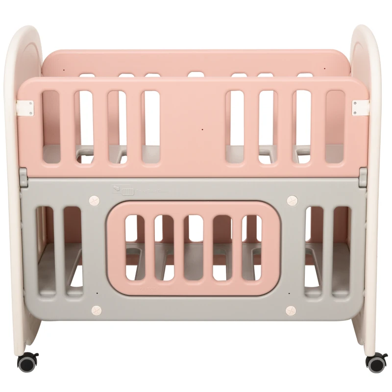 Qaba Convertible Crib with Wheels, Bedside Bassinet Use, and Rocking Cradle Abilities, Baby Crib without Mattress, Colors for Baby Boy or Baby Girl, Bassinet Crib, Pink