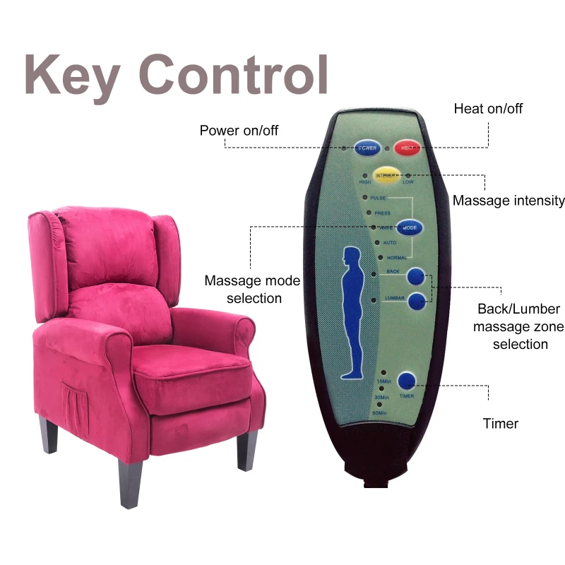 HomCom Artificial Suede Heated Back Massage Recliner Chair - Red