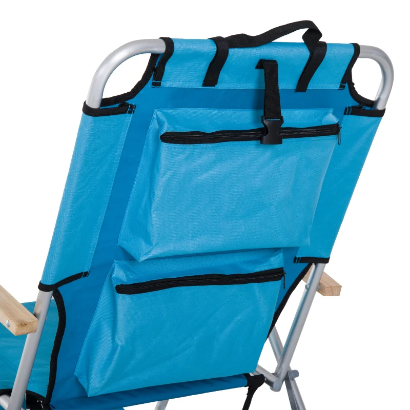 Outsunny Aluminum Outdoor Folding Reclining Camping Chair Backpack Portable Picnic Seat w/ Headrest And Cup Holder - Blue