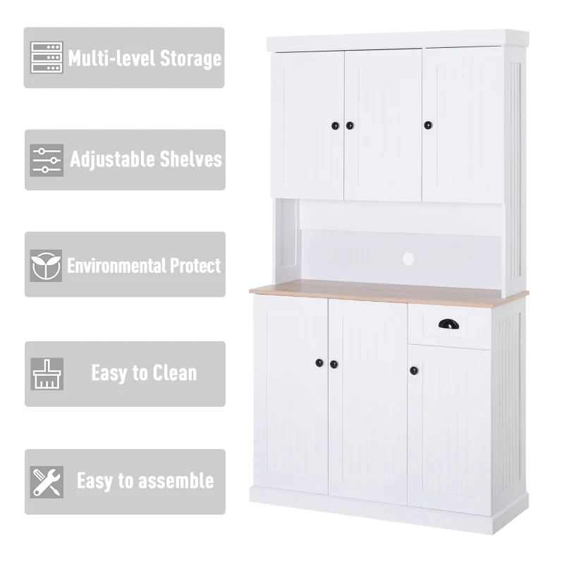 HOMCOM 71" Buffet with Hutch, Modern Kitchen Pantry Storage Cabinet with Microwave Oven Countertop, Drawer, White