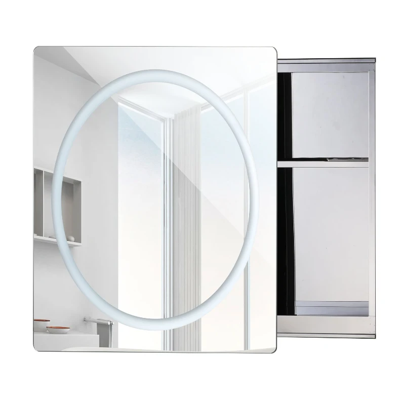 Open Box HomCom Vertical 28" LED Illuminated Bathroom Sliding Wall Mirror Medicine Cabinet - Ring LEDs