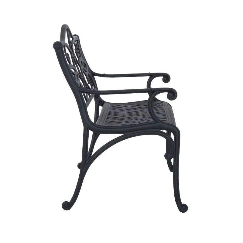 Outsunny 41" Lotus Flower Pattern Decorative Outdoor Garden Bench - Black