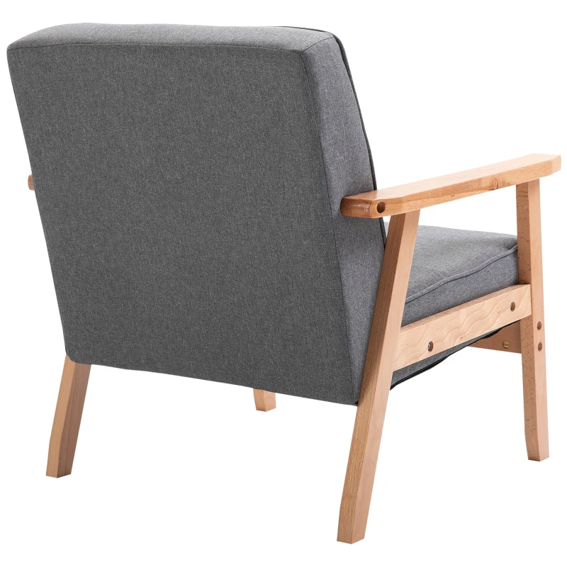 HOMCOM Mid-Century Accent Chair Modern Fabric Upholstered Tufted Back Lounge Sofa Seat - Grey