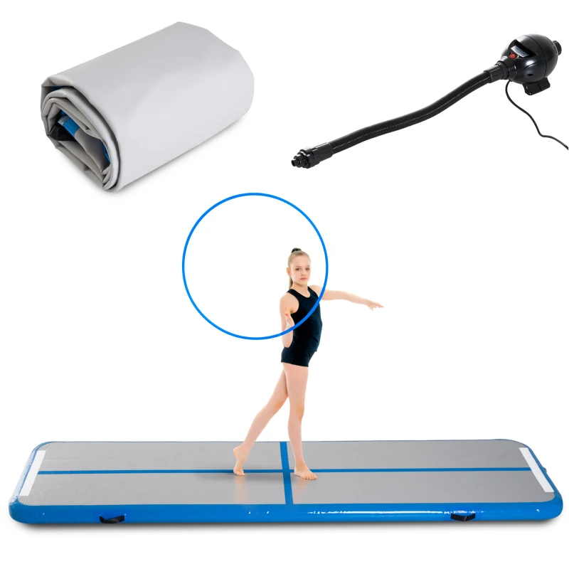 Soozier Inflatable Air Mat 16.5’ Air Track with Pump Light Grey/Blue