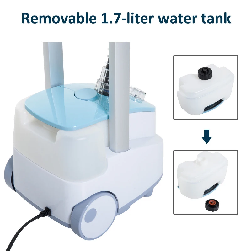HomCom 1.7 Liter 1200W Upright Full Size Clothing Steamer With Fabric Brush And Garment Hanger - White / Blue
