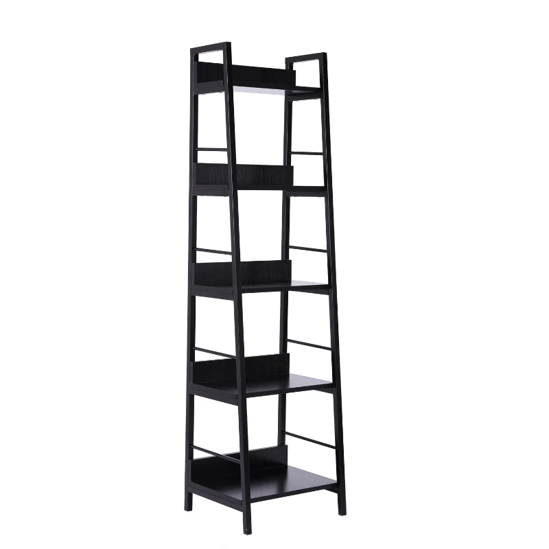 HomCom 2 Pack 5-Shelf Modern Ladder Bookcase (Black)